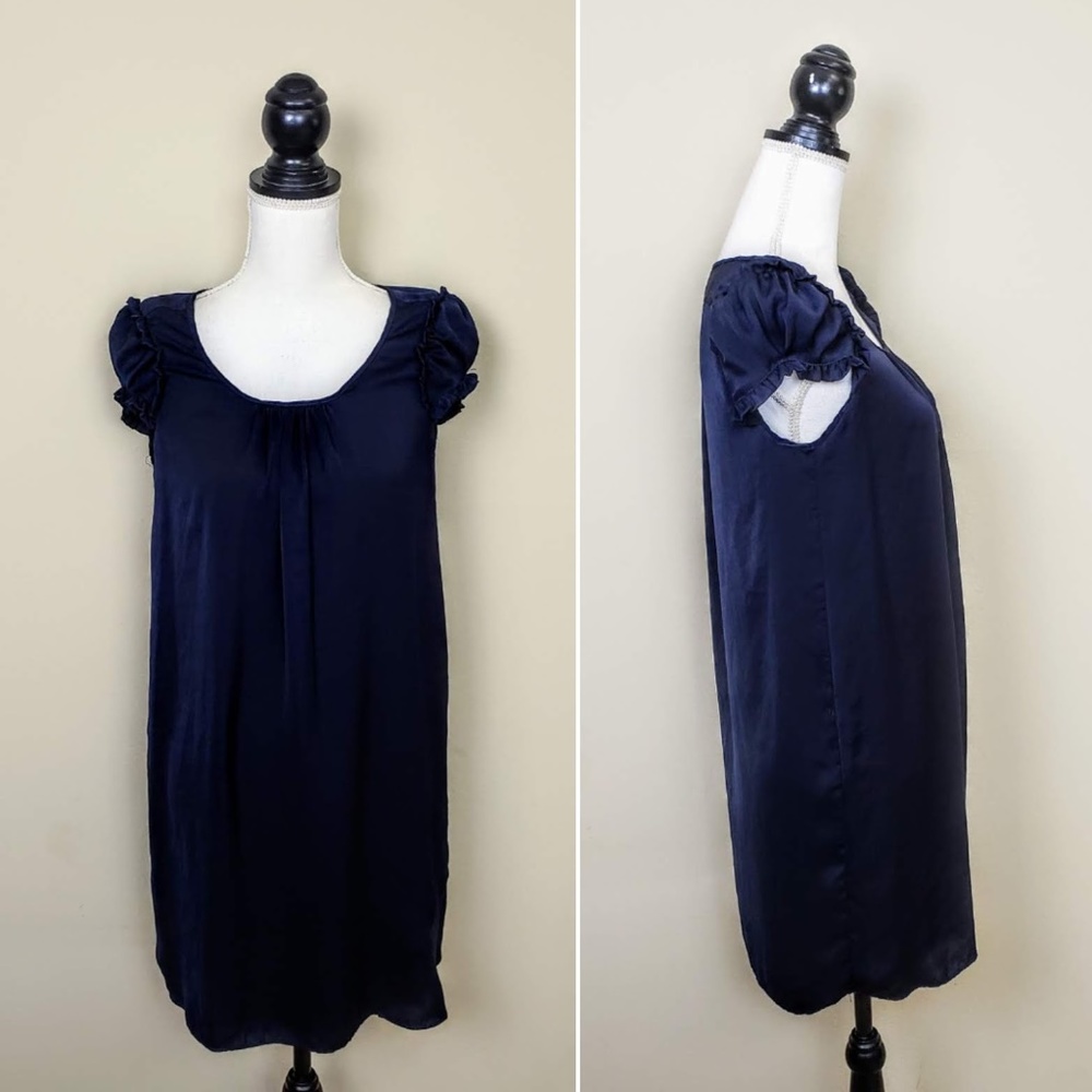 ZARA BASIC Shift Dress, Dark Blue Silky Career, XS